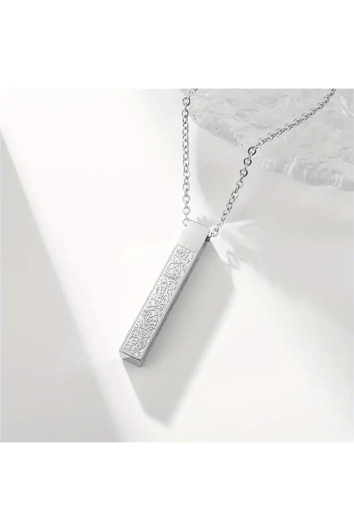 GÜMÜŞ RENK AYETELKÜRSİ ÇUBUK KOLYE