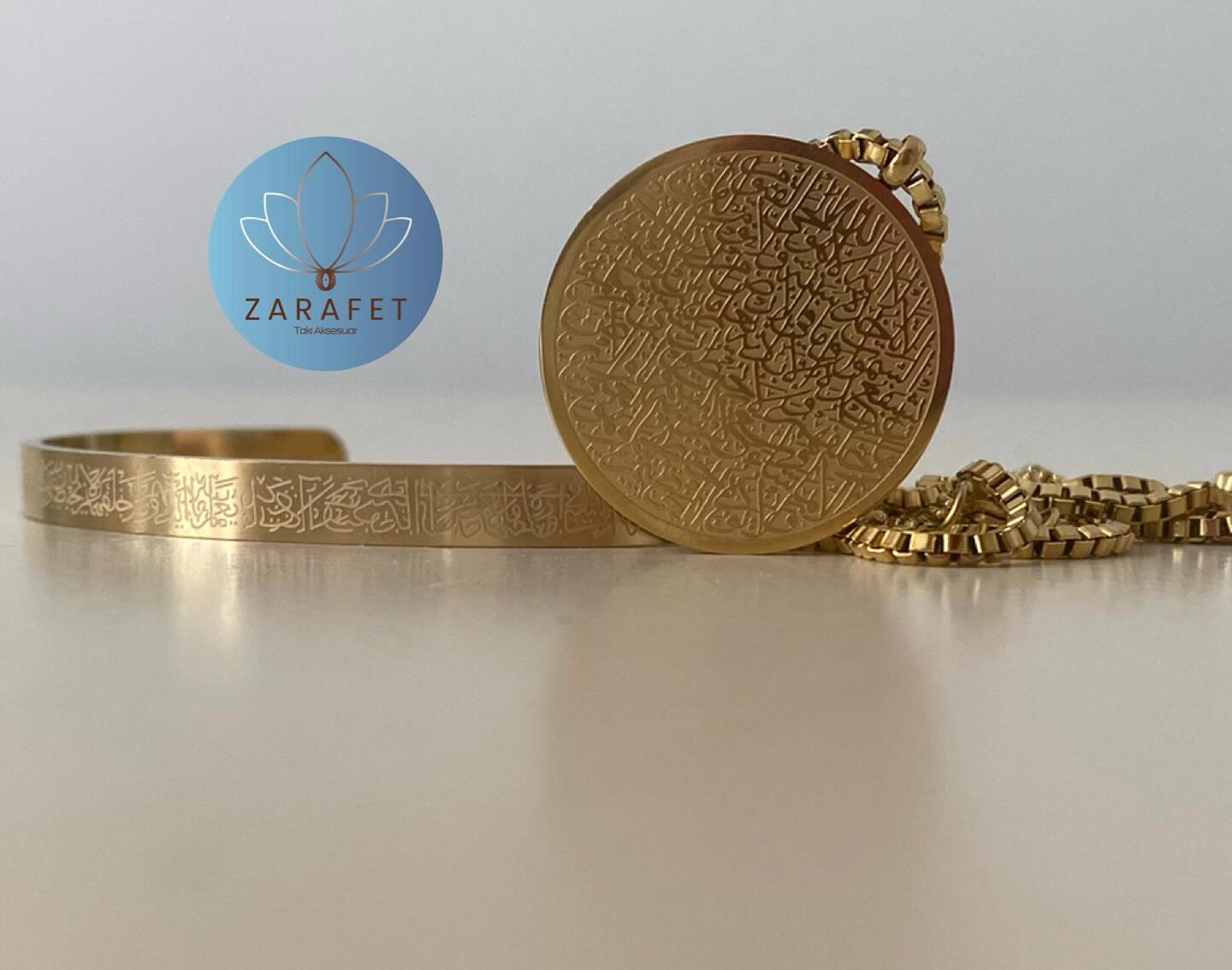 Ayetelkürsi gold renk kolye bileklik set
