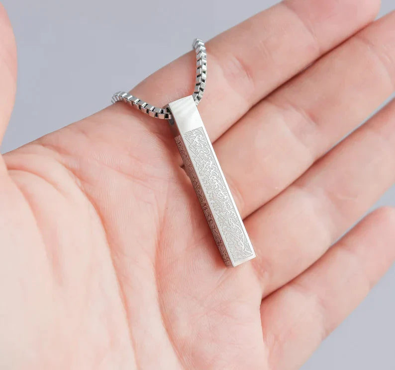 GÜMÜŞ RENK AYETELKÜRSİ ÇUBUK KOLYE